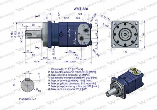Zdjęcie główne produktu: Silnik hydrauliczny orbitalny WMT 320 cm3/obr (200 bar / max.280 bar) Waryński