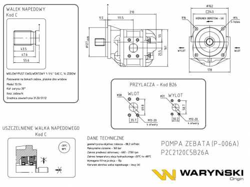 Zdjęcie główne produktu: Pompa hydrauliczna P2C2120C5B26A (P-006A) Waryński