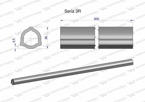 Zdjęcie główne produktu: Rura wewnętrzna Seria 3R do wału 1010 przegubowo-teleskopowego 36x4.5 mm 855 mm WARYŃSKI