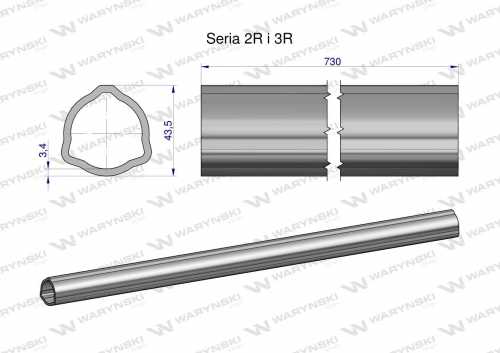Zdjęcie główne produktu: Rura zewnętrzna Seria 2R i 3R do wału 860 przegubowo-teleskopowego 43.5x3.4 mm 735 mm WARYŃSKI