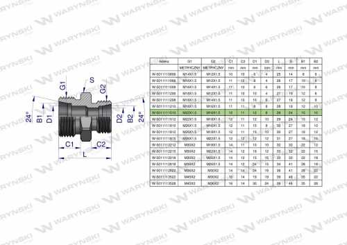 Zdjęcie główne produktu: Złączka hydrauliczna redukcyjna metryczna BB M22x1.5 15L / M16x1.5 10L (XG) Waryński ( sprzedawane po 10 )