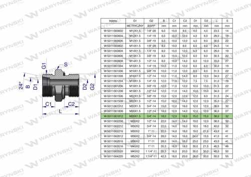 Zdjęcie główne produktu: Przyłączka hydrauliczna BB (XGE) M26x1.5 18L x 3/4" BSP ED Waryński ( sprzedawane po 2 )