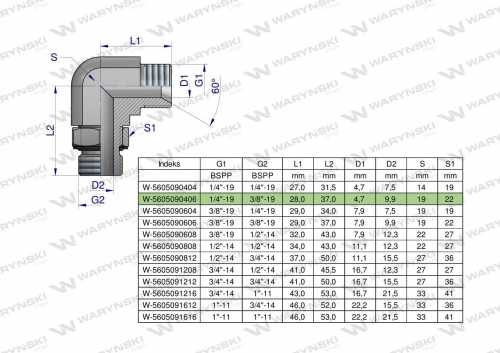 Zdjęcie główne produktu: Kolanko hydrauliczne nastawne calowe BB 1/4" x 3/8" BSP z regulacją Waryński