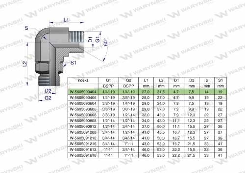 Zdjęcie główne produktu: Kolanko hydrauliczne nastawne calowe BB 1/4" x 1/4" BSP z regulacją Waryński