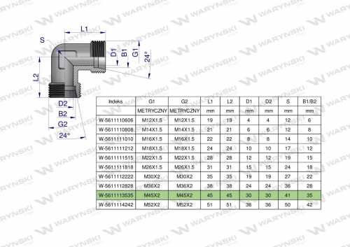 Zdjęcie główne produktu: Kolanko hydrauliczne metryczne BB M45x2 35L (XW) Waryński