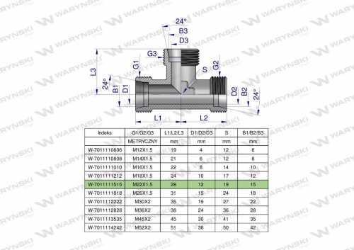 Zdjęcie główne produktu: Trójnik hydrauliczny metryczny BBB M22x1.5 15L (XT) Waryński ( sprzedawane po 5 )
