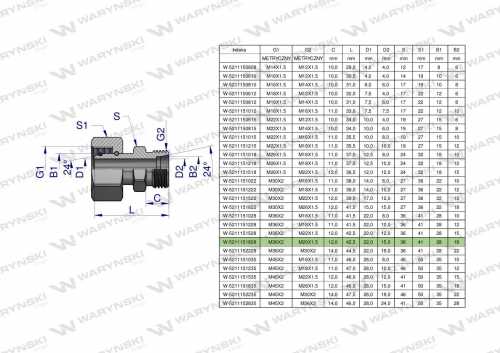 Zdjęcie główne produktu: Złączka hydrauliczna metryczna AB (XKOR) A-M36x2 28L / B-M26x1.5 18L Waryński