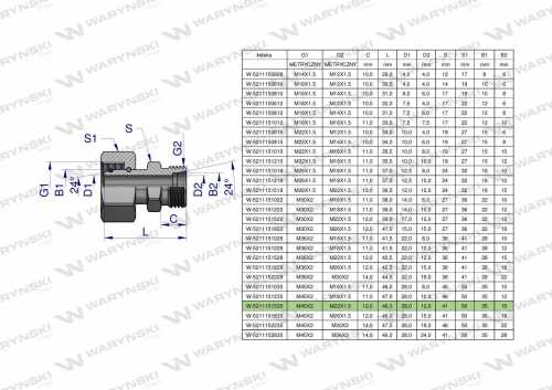 Zdjęcie główne produktu: Złączka hydrauliczna metryczna AB (XKOR) A-M45x2 35L / B-M22x1.5 15L Waryński