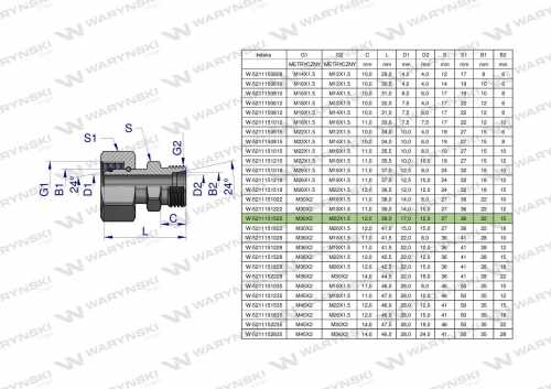 Zdjęcie główne produktu: Złączka hydrauliczna metryczna AB (XKOR) A-M30x2 22L / B-M22x1.5 15L Waryński