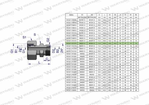 Zdjęcie główne produktu: Złączka hydrauliczna metryczna AB (XKOR) A-M22x1.5 15L / B-M18x1.5 12L Waryński ( sprzedawane po 5 )
