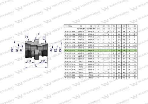 Zdjęcie główne produktu: Złączka hydrauliczna redukcyjna metryczna BB 22/18 M22x1.5 15L / M18x1.5 12L (XG) Waryński ( sprzedawane po 10 )