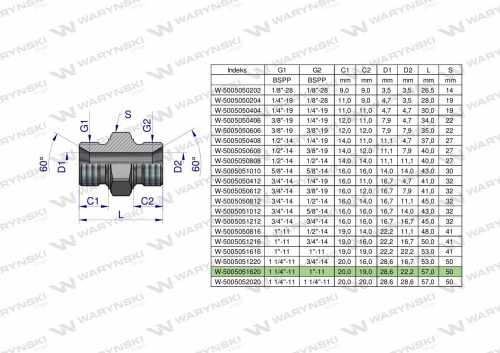 Zdjęcie główne produktu: Złączka hydrauliczna redukcyjna calowa BB 1" x 1 1/4" BSP Waryński