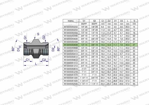 Zdjęcie główne produktu: Złączka hydrauliczna redukcyjna calowa BB 3/8" x 1/2" BSP Waryński ( sprzedawane po 10 )