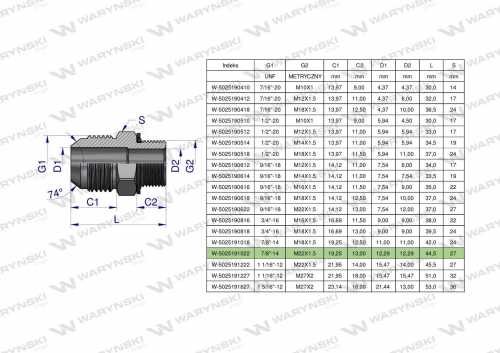 Zdjęcie główne produktu: Przyłączka hydrauliczna BB 7/8"UNF (JIC) x M22x1.5 (XGE) Waryński ( sprzedawane po 2 )