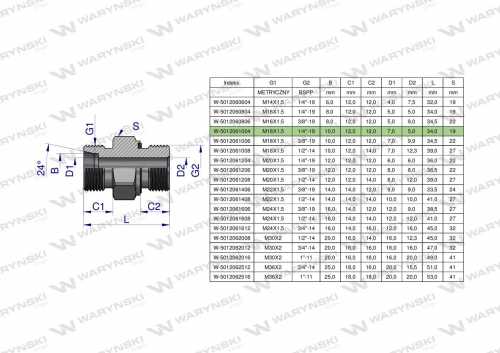 Zdjęcie główne produktu: Przyłączka hydrauliczna (odmiana ciężka XGE) BB M18x1.5 10S x 1/4" BSP ED Waryński ( sprzedawane po 5 )