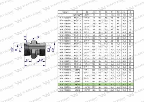 Zdjęcie główne produktu: Przyłączka hydrauliczna BB (XGE) M45x2 35L3 35L x 1" BSP ED Waryński