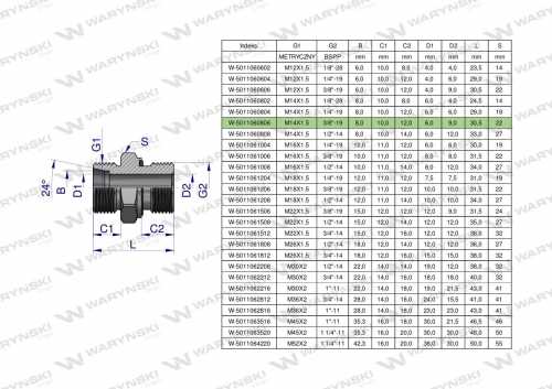 Zdjęcie główne produktu: Przyłączka hydrauliczna BB (XGE) M14x1.5 08L x 3/8" BSP ED Waryński ( sprzedawane po 5 )