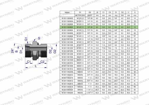 Zdjęcie główne produktu: Przyłączka hydrauliczna BB (XGE) M14x1.5 08L x 1/8" BSP ED Waryński ( sprzedawane po 5 )