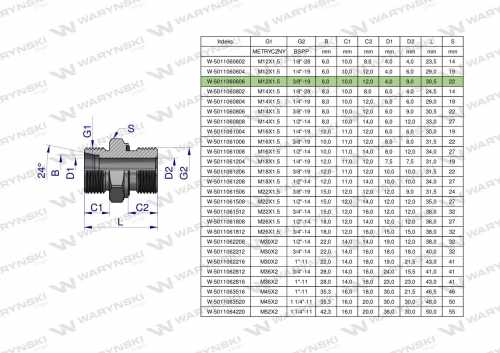 Zdjęcie główne produktu: Przyłączka hydrauliczna BB (XGE) M12x1.5 06L x 3/8" BSP ED Waryński ( sprzedawane po 5 )