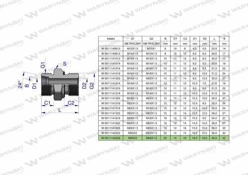 Zdjęcie główne produktu: Przyłączka hydrauliczna metryczna BB (XGE) M30x2 22L x M26x1.5 ED Waryński ( sprzedawane po 2 )