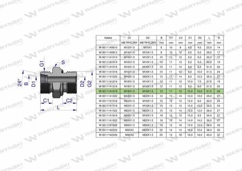 Zdjęcie główne produktu: Przyłączka hydrauliczna metryczna BB 18/18 (XGE) M18x1.5 12L x M18x1.5 ED Waryński ( sprzedawane po 10 )