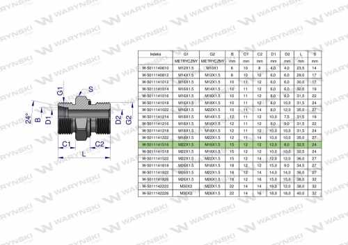 Zdjęcie główne produktu: Przyłączka hydrauliczna metryczna BB (XGE) M22x1.5 15L x M16x1.5 ED Waryński ( sprzedawane po 10 )