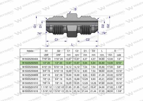 Zdjęcie główne produktu: Złączka hydrauliczna calowa BB 1/2" UNF (JIC) Waryński ( sprzedawane po 2 )