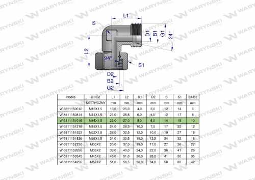 Zdjęcie główne produktu: Kolanko hydrauliczne metryczne AB M16x1.5 10L (XEVW) Waryński ( sprzedawane po 5 )