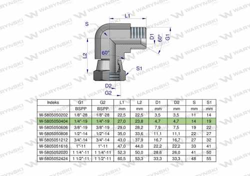 Zdjęcie główne produktu: Kolanko hydrauliczne calowe AB 1/4" BSP Waryński