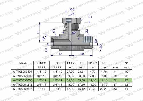 Zdjęcie główne produktu: Trójnik hydrauliczny symetryczny calowy BAB 1/2" BSP (XEVT) Waryński