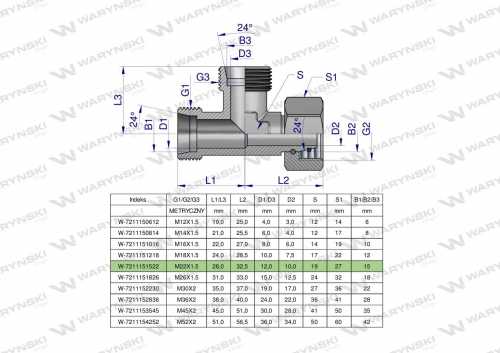 Zdjęcie główne produktu: Trójnik hydrauliczny niesymetryczny metryczny BBA M22x1.5 15L (XEVL) Waryński ( sprzedawane po 5 )