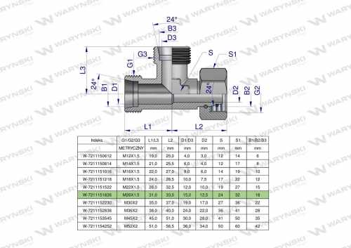 Zdjęcie główne produktu: Trójnik hydrauliczny niesymetryczny metryczny BBA M26x1.5 18L (XEVL) Waryński
