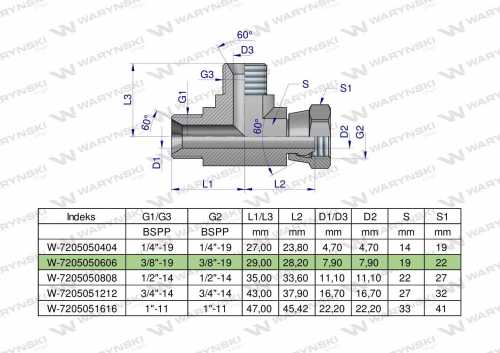 Zdjęcie główne produktu: Trójnik hydrauliczny niesymetryczny calowy BBA 3/8" BSP (XEVL) Waryński