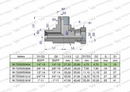 Zdjęcie główne produktu: Trójnik hydrauliczny niesymetryczny calowy BBA 1/4" BSP (XEVL) Waryński
