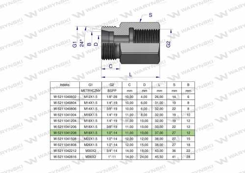 Zdjęcie główne produktu: Tulejka różnicowa hydrauliczna AB M18x1.5 12L GZ x 1/2" BSP Waryński ( sprzedawane po 2 )