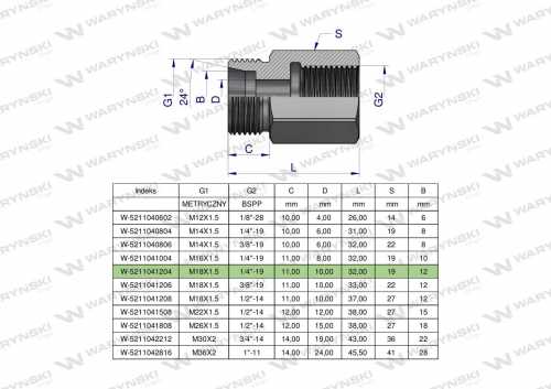 Zdjęcie główne produktu: Tulejka różnicowa hydrauliczna AB M18x1.5 12L GZ x 1/4" BSP Waryński ( sprzedawane po 2 )