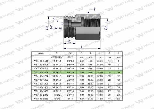 Zdjęcie główne produktu: Tulejka różnicowa hydrauliczna AB M16x1.5 10L GZ x 1/4" BSP GW Waryński ( sprzedawane po 2 )