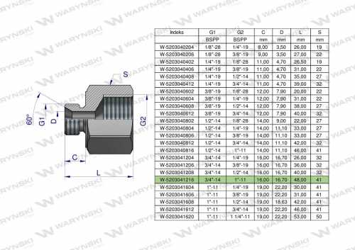 Zdjęcie główne produktu: Tulejka różnicowa hydrauliczna calowa AB 3/4"GZ x 1"GW BSP Waryński