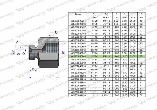 Zdjęcie główne produktu: Tulejka różnicowa hydrauliczna calowa AB 1/2"GZ x 1/4"GW BSP Waryński ( sprzedawane po 2 )