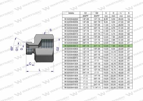 Zdjęcie główne produktu: Tulejka różnicowa hydrauliczna calowa AB 3/8"GZ x 3/4"GW BSP Waryński ( sprzedawane po 2 )