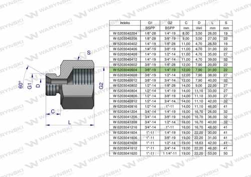 Zdjęcie główne produktu: Tulejka różnicowa hydrauliczna calowa AB 3/8"GZ x 1/4"GW BSP Waryński ( sprzedawane po 2 )