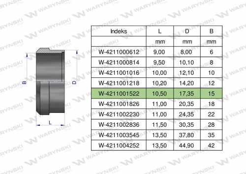 Zdjęcie główne produktu: Pierścień zacinający hydrauliczny (DPR15L) 15L Waryński ( sprzedawane po 20 )