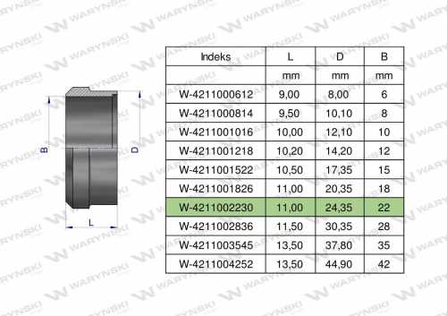 Zdjęcie główne produktu: Pierścień zacinający hydrauliczny (DPR22L) 22L Waryński ( sprzedawane po 10 )