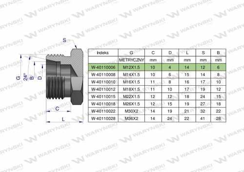 Zdjęcie główne produktu: Korek hydrauliczny metryczny (na klucz) M12x1.5 06L Waryński ( sprzedawane po 10 )