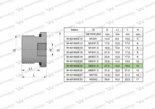 Zdjęcie główne produktu: Korek hydrauliczny metryczny (na imbus) M22x1.5 ED Waryński ( sprzedawane po 10 )