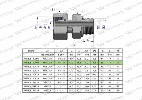Zdjęcie główne produktu: Przyłączka hydrauliczna AB (EVGE) M14x1.5 08L x 1/4" BSP ED Waryński ( sprzedawane po 2 )