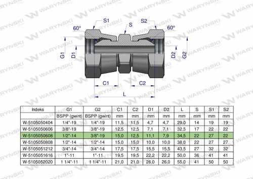 Zdjęcie główne produktu: Złączka hydrauliczna redukcyjna calowa AA 3/8" x 1/2" BSP Waryński ( sprzedawane po 2 )