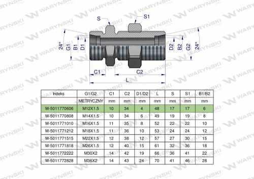 Zdjęcie główne produktu: Złączka hydrauliczna metryczna grodziowa BB M12x1.5 06L z przeciwnakrętką (XSV) Waryński ( sprzedawane po 2 )