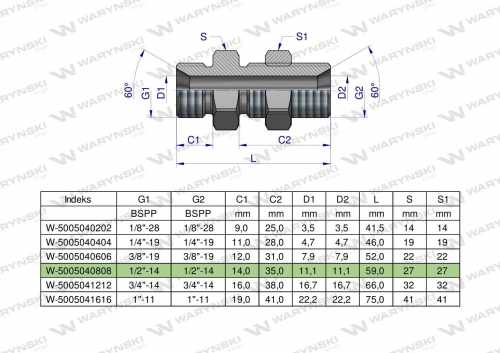 Zdjęcie główne produktu: Złączka hydrauliczna calowa grodziowa BB 1/2" BSP z przeciwnakrętką (XSV) Waryński ( sprzedawane po 2 )