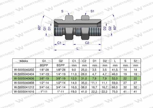 Zdjęcie główne produktu: Złączka hydrauliczna calowa grodziowa BB 3/8" BSP z przeciwnakrętką (XSV) Waryński ( sprzedawane po 2 )